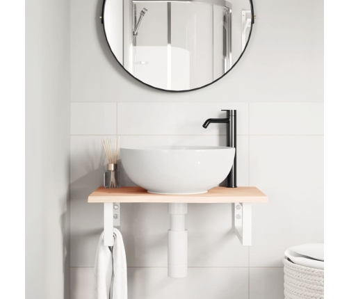 Estante de lavabo de pared de acero y madera maciza de roble