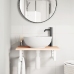 Estante de lavabo de pared de acero y madera maciza de roble