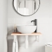 Estante de lavabo de pared de acero y madera maciza de roble