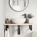 Estante de lavabo de pared de acero y madera maciza de roble
