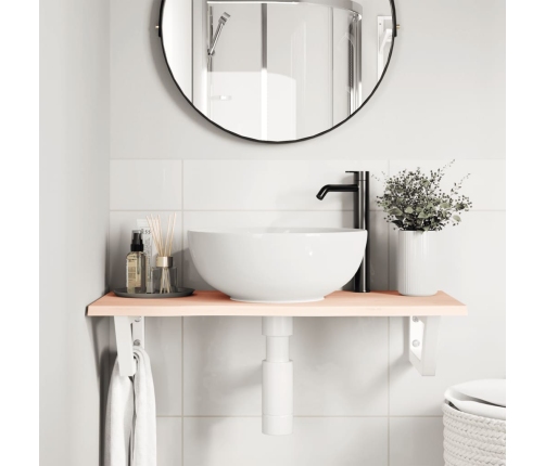 Estante de lavabo de pared de acero y madera maciza de roble