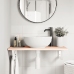 Estante de lavabo de pared de acero y madera maciza de roble