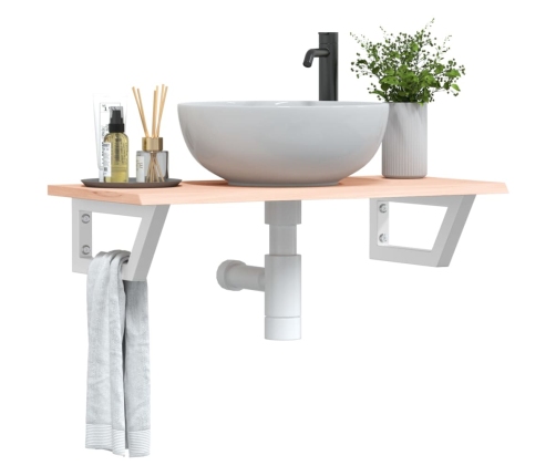 Estante de lavabo de pared de acero y madera maciza de roble