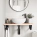 Estante de lavabo de pared de acero y madera maciza de roble