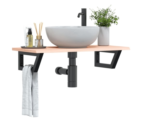 Estante de lavabo de pared de acero y madera maciza de roble