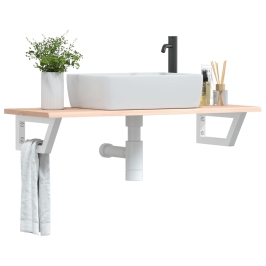 Estante de lavabo de pared de acero y madera maciza de roble