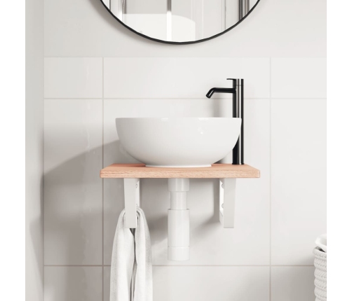 Estante de lavabo de pared de acero y madera maciza de roble