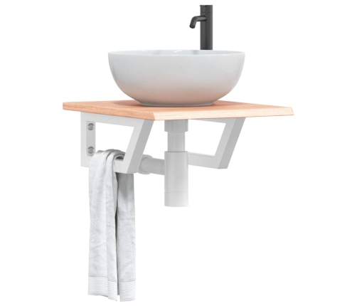 Estante de lavabo de pared de acero y madera maciza de roble