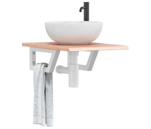 Estante de lavabo de pared de acero y madera maciza de roble