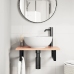 Estante de lavabo de pared de acero y madera maciza de roble