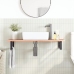 Estante de lavabo de pared de acero y madera maciza de roble