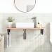 Estante de lavabo de pared de acero y madera maciza de roble