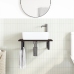 Estante de lavabo de pared de acero y madera maciza de roble