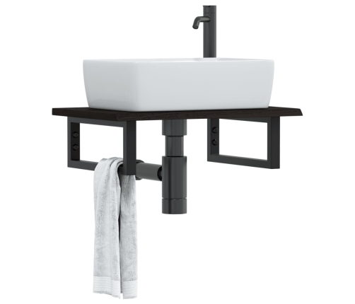 Estante de lavabo de pared de acero y madera maciza de roble
