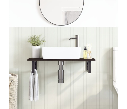 Estante de lavabo de pared de acero y madera maciza de roble