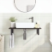 Estante de lavabo de pared de acero y madera maciza de roble