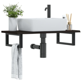 Estante de lavabo de pared de acero y madera maciza de roble
