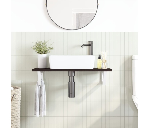 Estante de lavabo de pared de acero y madera maciza de roble