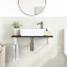Estante de lavabo de pared de acero y madera maciza de roble
