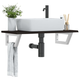 Estante de lavabo de pared de acero y madera maciza de roble