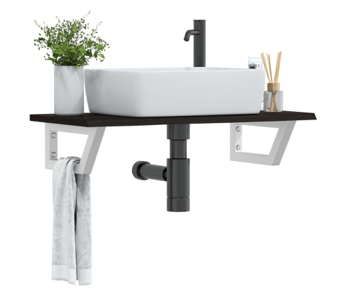 Estante de lavabo de pared de acero y madera maciza de roble