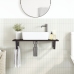 Estante de lavabo de pared de acero y madera maciza de roble