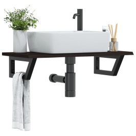 Estante de lavabo de pared de acero y madera maciza de roble