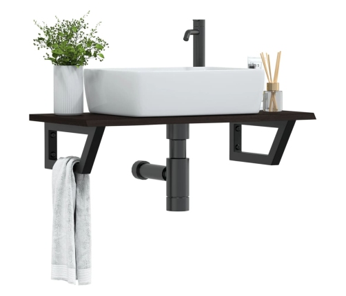 Estante de lavabo de pared de acero y madera maciza de roble