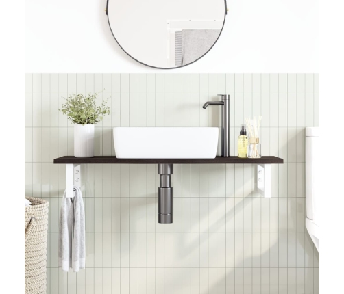 Estante de lavabo de pared de acero y madera maciza de roble