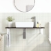 Estante de lavabo de pared de acero y madera maciza de roble