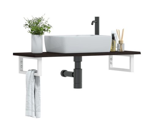 Estante de lavabo de pared de acero y madera maciza de roble