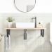 Estante de lavabo de pared de acero y madera maciza de roble