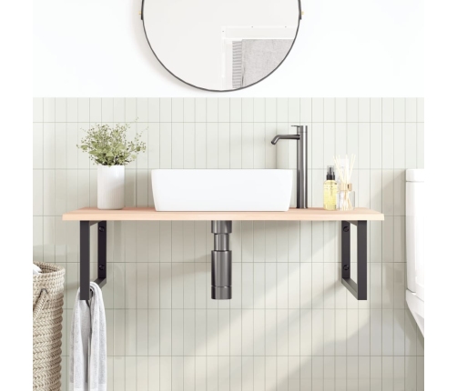 Estante de lavabo de pared de acero y madera maciza de roble