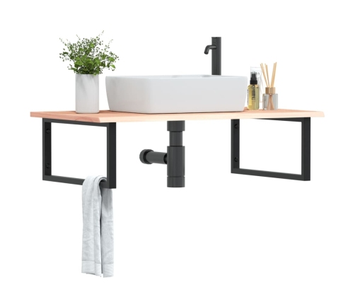 Estante de lavabo de pared de acero y madera maciza de roble