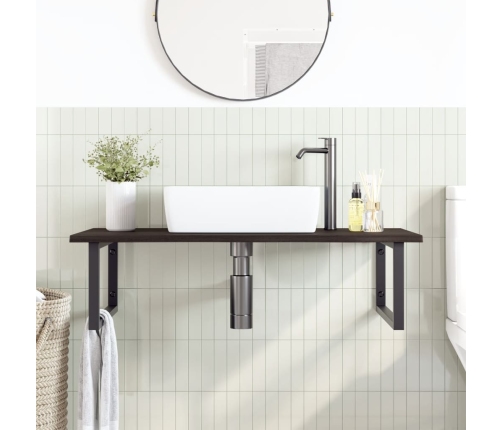 Estante de lavabo de pared de acero y madera maciza de roble