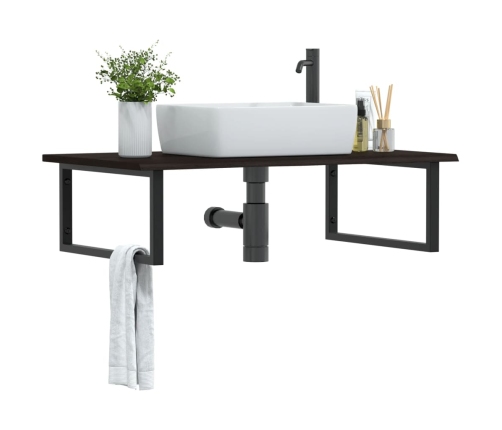 Estante de lavabo de pared de acero y madera maciza de roble