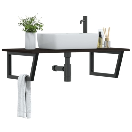 Estante de lavabo de pared de acero y madera maciza de roble