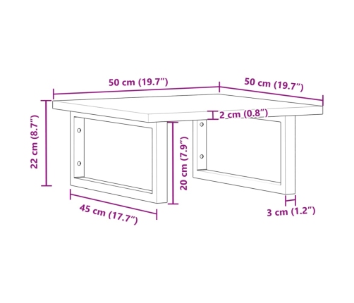 Estante de lavabo de pared acero y madera maciza de acacia