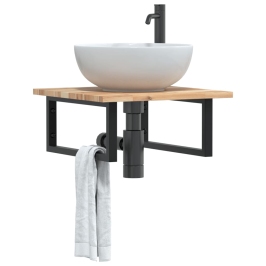 Estante de lavabo de pared acero y madera maciza de acacia