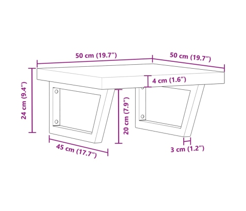 Estante de lavabo de pared acero y madera maciza de acacia