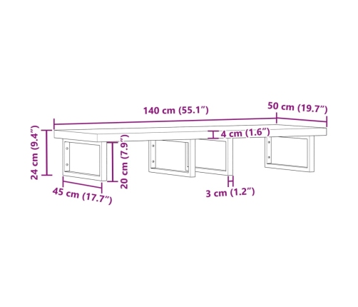 Estante de lavabo de pared acero y madera maciza de acacia