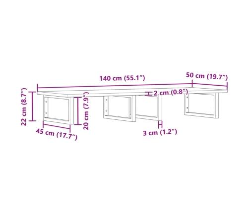 Estante de lavabo de pared acero y madera maciza de acacia