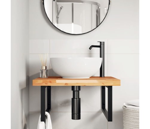 Estante de lavabo de pared acero y madera maciza de acacia