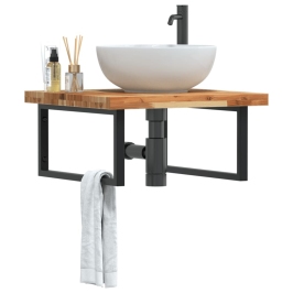 Estante de lavabo de pared acero y madera maciza de acacia