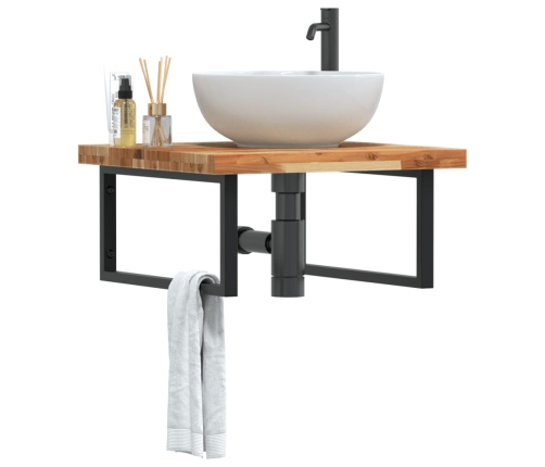 Estante de lavabo de pared acero y madera maciza de acacia