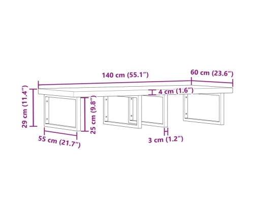 Estante de lavabo de pared acero y madera maciza de acacia