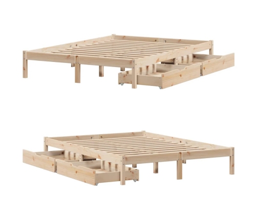 Estructura de cama sin colchón madera maciza de pino 135x190 cm