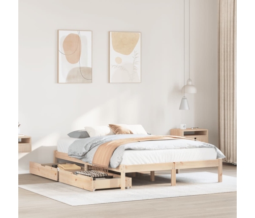 Estructura de cama sin colchón madera maciza de pino 135x190 cm