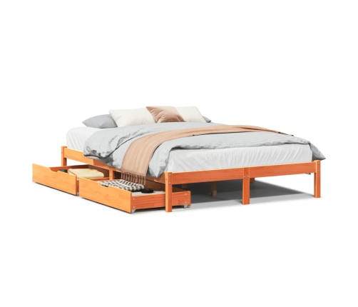 Cama sin colchón madera maciza de pino marrón cera 140x190 cm