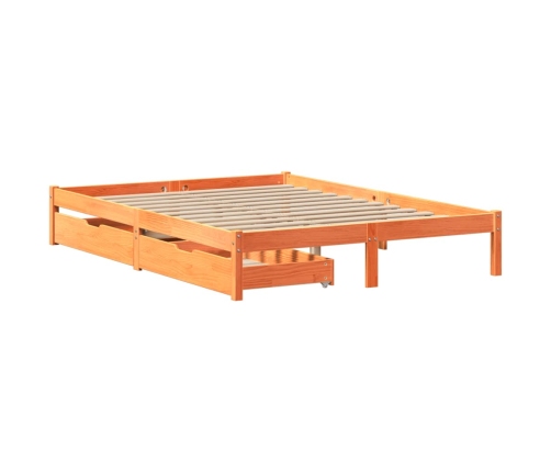 Cama sin colchón madera maciza de pino marrón cera 140x190 cm